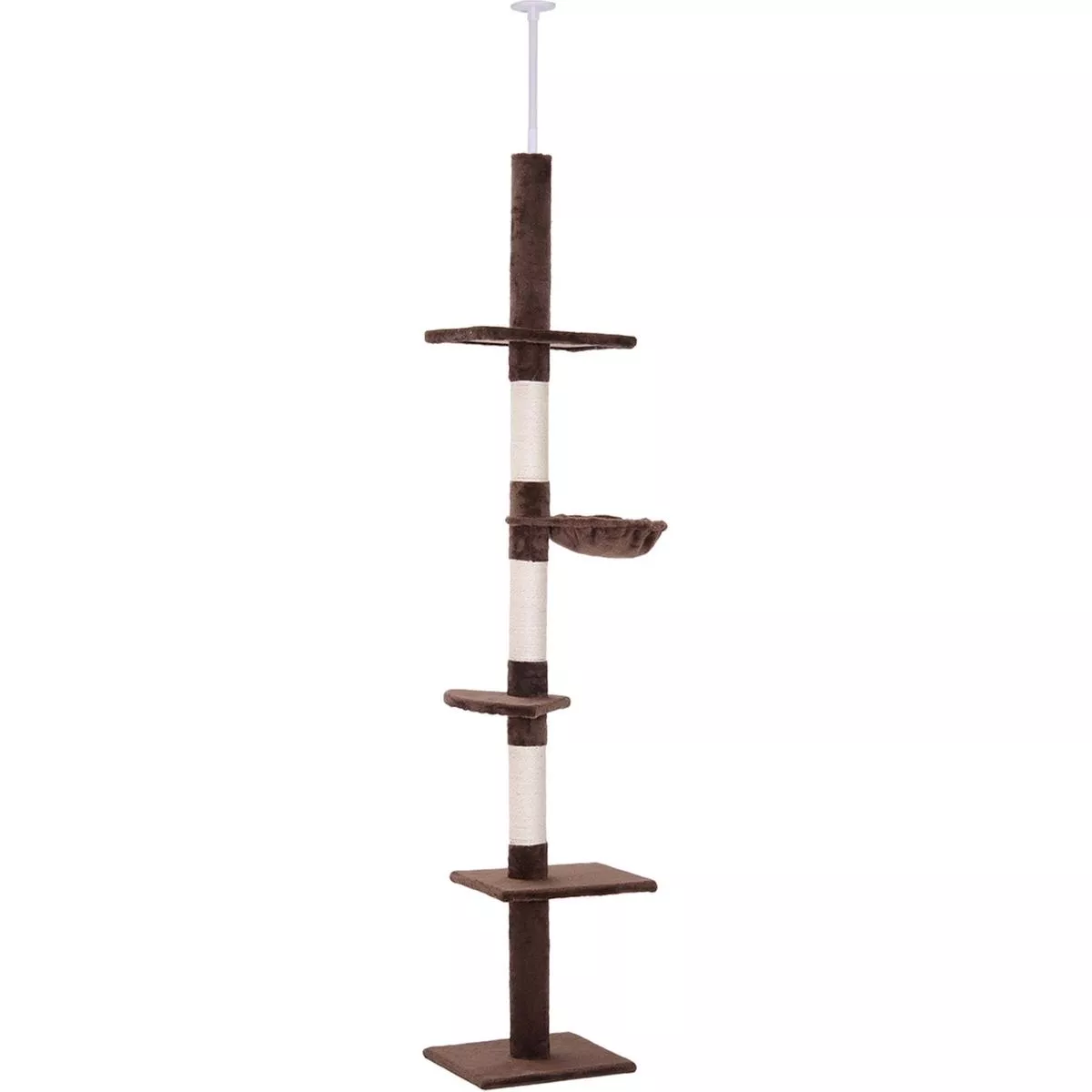 Cat Tower with Adjustable Height and Scratching Post for Indoor Play and Sofa Protection Brown and White