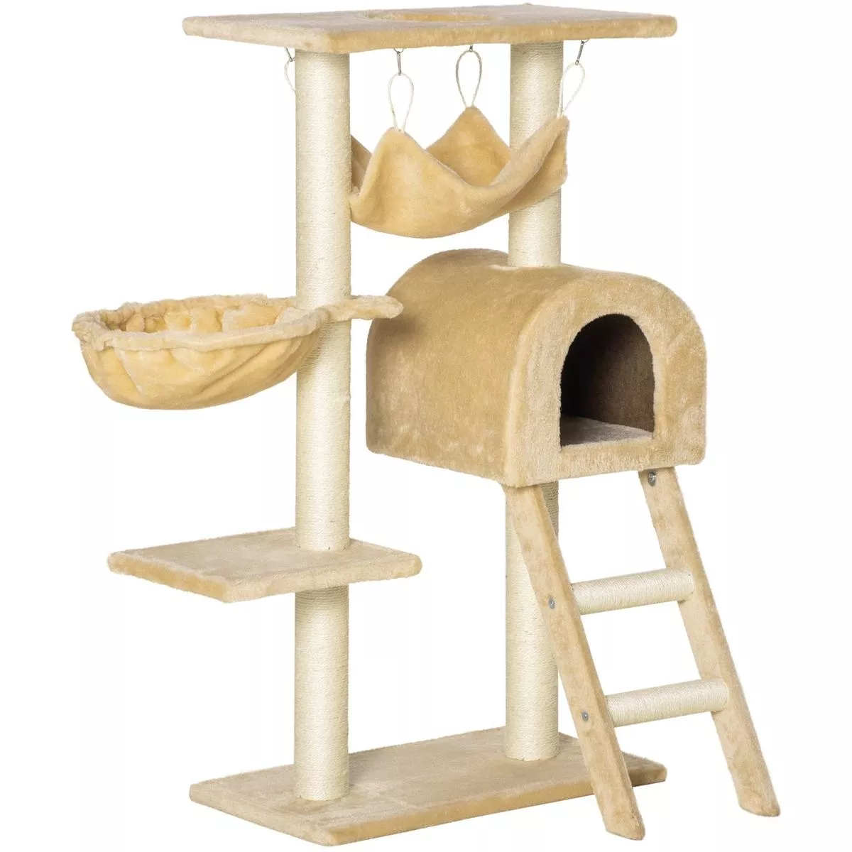 Cat Tower with Scratching Posts and Climbing Levels for Indoor Play and Rest Deep Beige