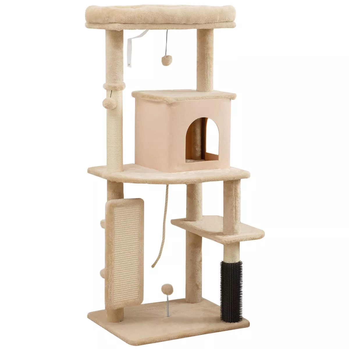 Cat Tree Tower With Scratching Posts Bed House and Brush For Indoor Cats, Beige