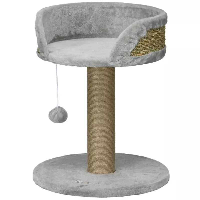 Cat Tree with Scratching Post, Toy Ball, Perch, 16″ x 16″ x 19″, Grey