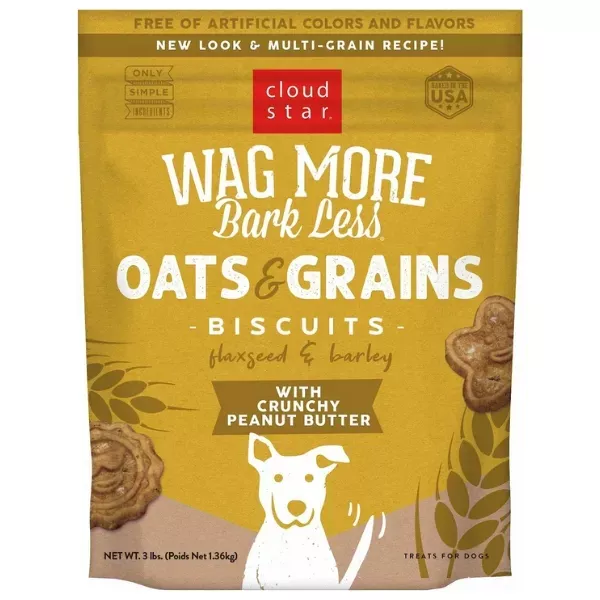Cloud Star Wag More Bark Less Oats & Grains Biscuits - Flaxseed & Barley With Crunchy Peanut Butter