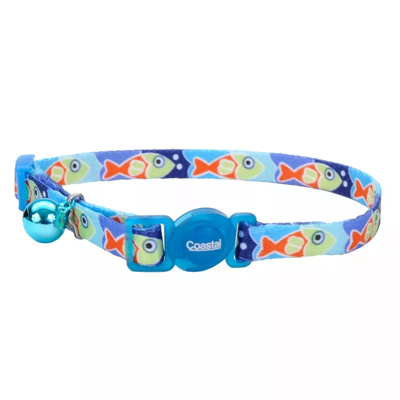 Coastal Safe Cat 3/8in Wide 8-12in Fashion Breakaway Collar Blue Fish