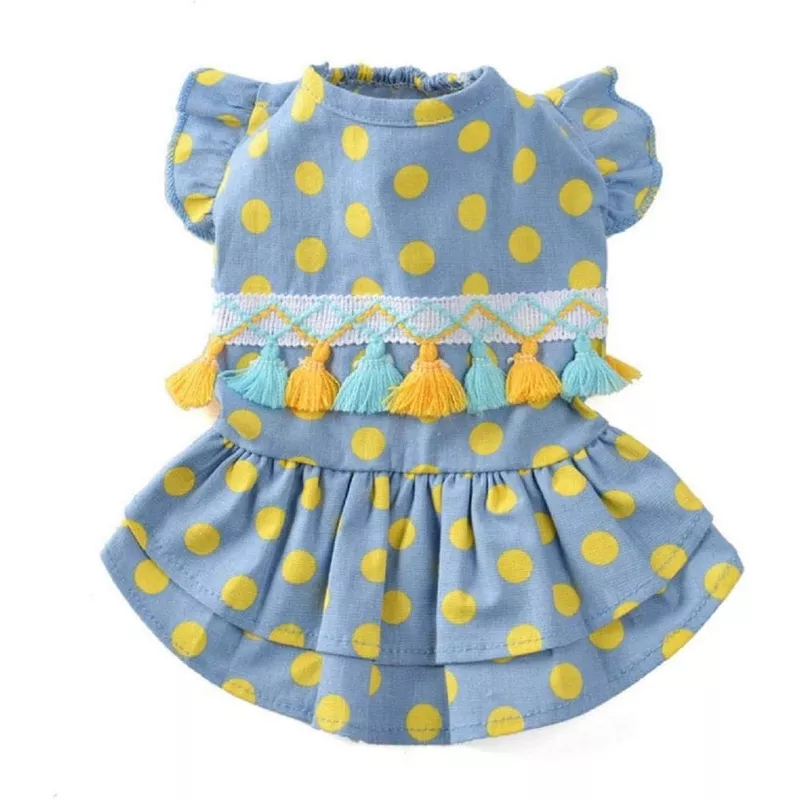 Cotton Polkadot Round Dress for cat, toy breed dog & puppies Grey & Yellow (M) Grey