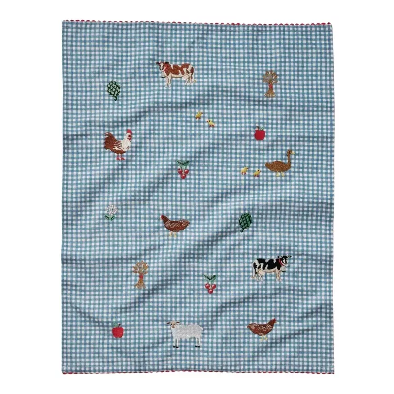 Country Farm Gingham Embroidered Tea Towel | Kitchen