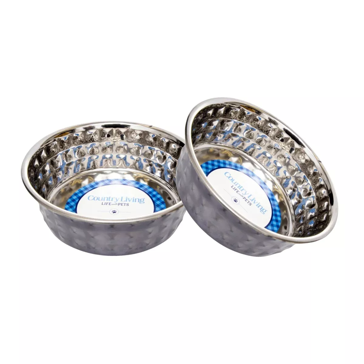Country Living Set of 2 Hammered Stainless Steel Dog Bowls – Black Pearl