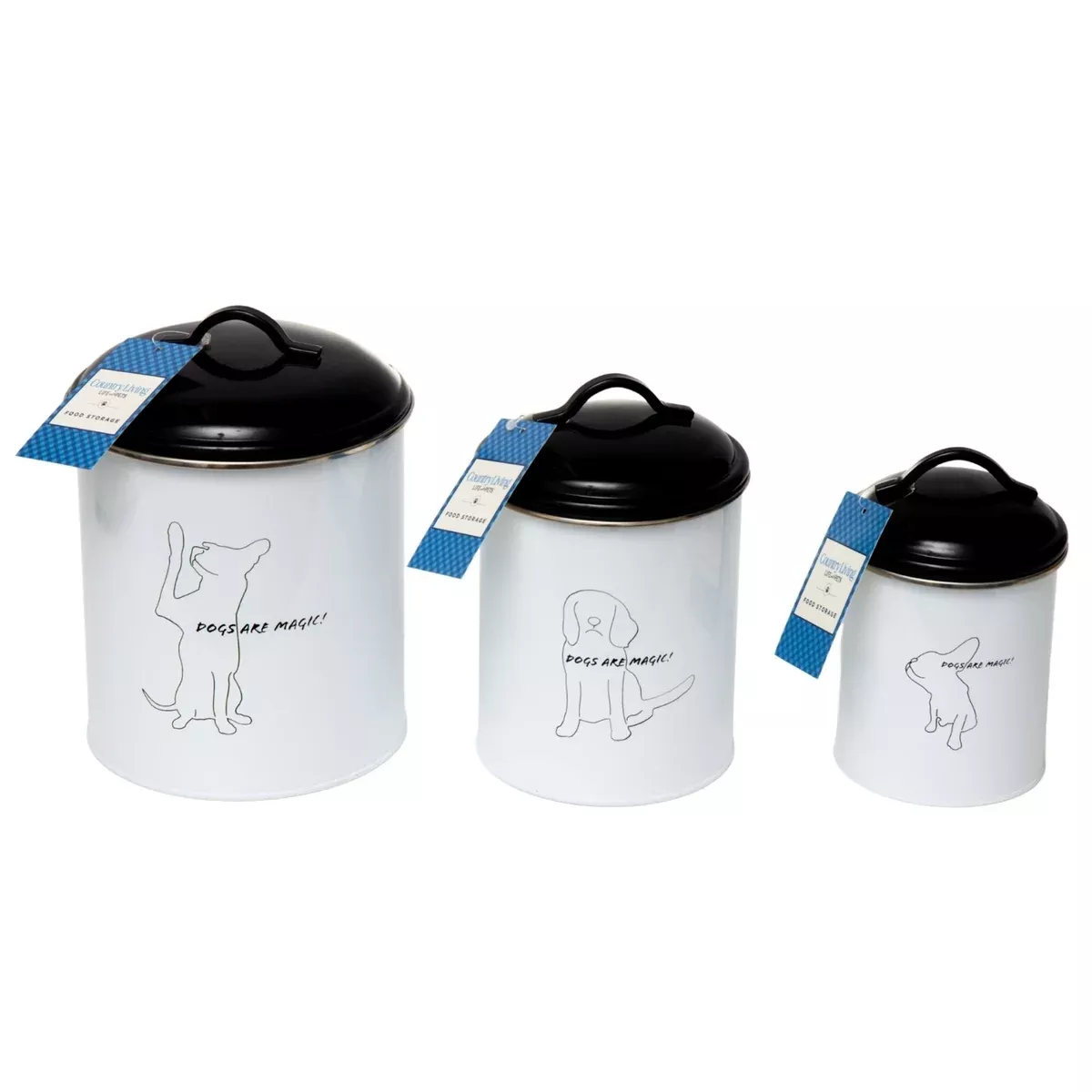 Country Living Set of 3 Pet Treat Storage Canisters – Black & White