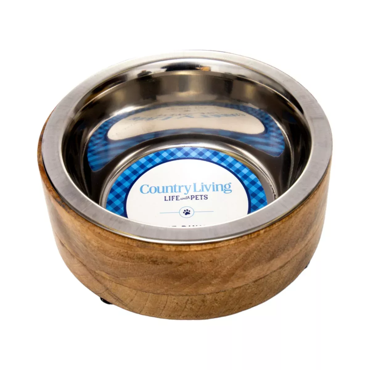 Country Living Stainless Steel Dog Bowl with Cylindrical Mango Wood Holder