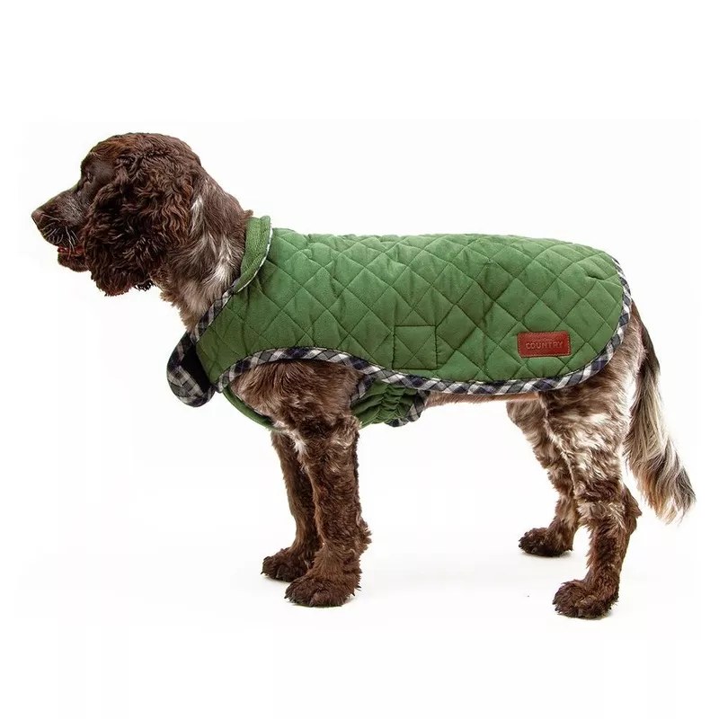 Country Quilted Plaid Green Coat – Warm Dog Coat