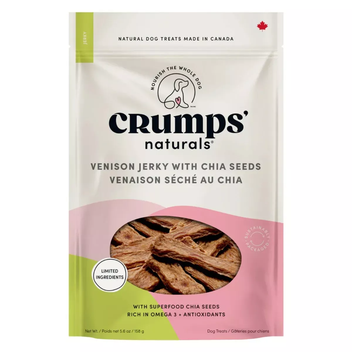 Crumps' Naturals Jerky Dog Treats - Venison with Chia Seeds