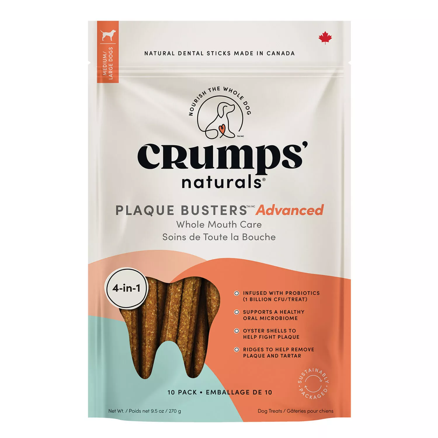 Crumps' Naturals, Plaque Busters - Advanced Whole Mouth Care Probiotics Dental Sticks - 10 pk - 270