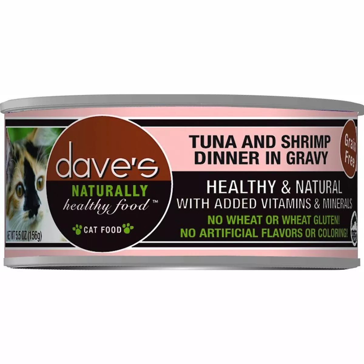 Dave's Pet Food Naturally Healthy Grain-Free Grilled Tuna & Shrimp Dinner in Gravy Canned Cat Food 5.5-oz