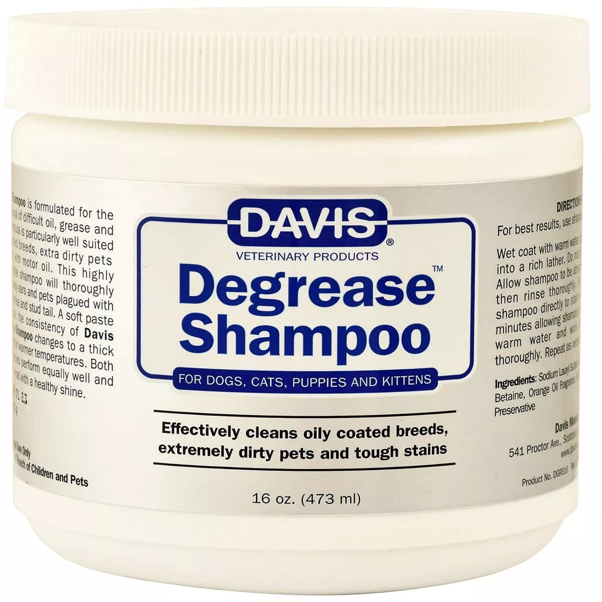 Davis Degrease Dog & Cat Shampoo for Oil, Grease & Heavy Dirt