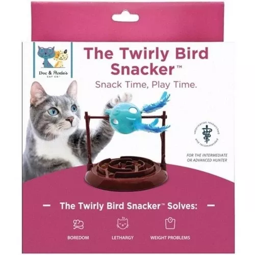 Doc and Phoebes, Twirly Bird Cat Treat Dispenser Brown And Blue, 1 Count / 5.25 Inches