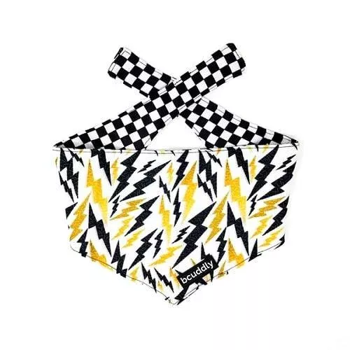 Dog Bandana – Black Checker / Lightning Bolts