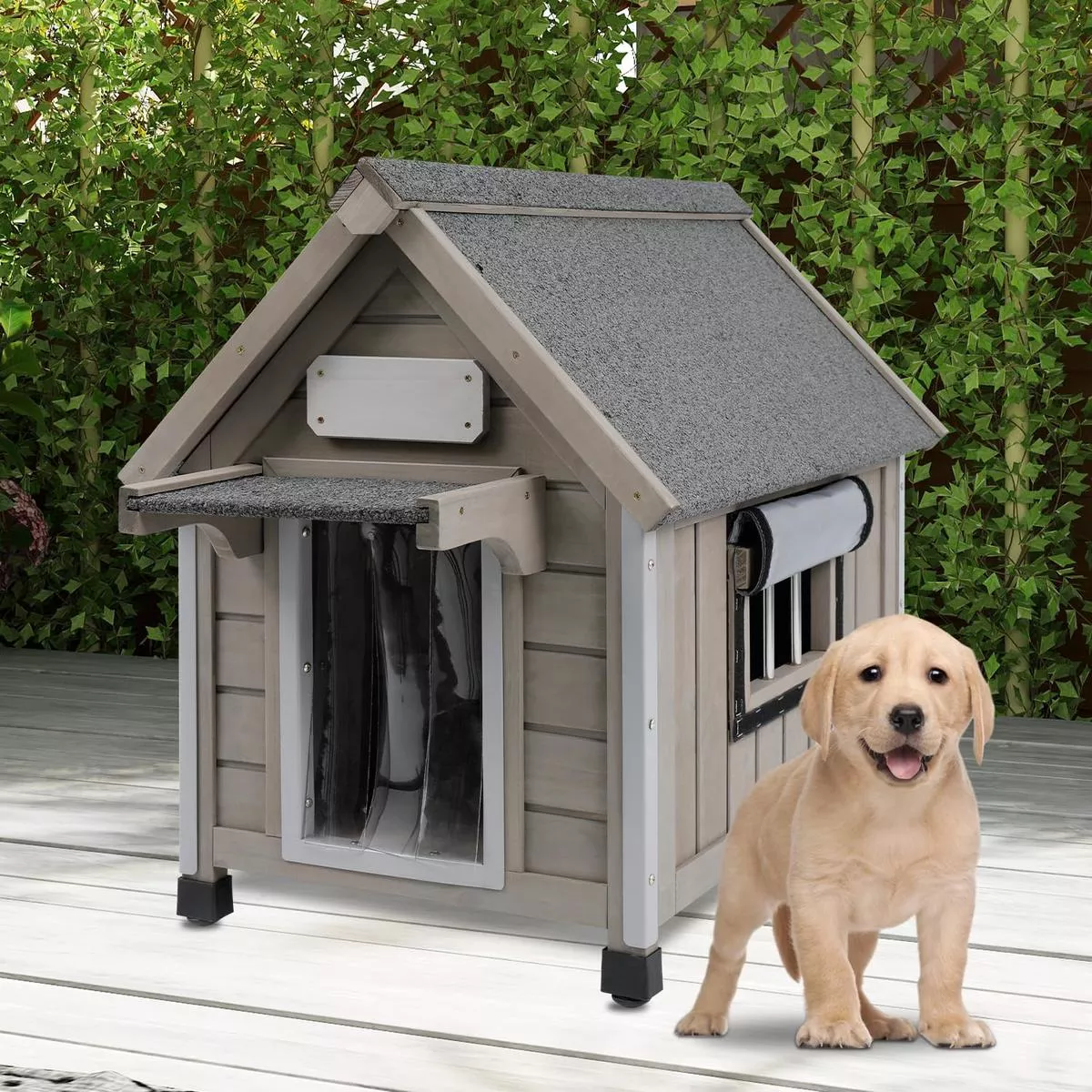 Dog House Outdoor Indoor Waterproof for Small Dog with Anti-Chewing Iron Frame, Raised Feet, Weatherproof Doghouse Kennel Puppy Shelter with Removable Floors(18″ L*28.5″ W*24″ H)