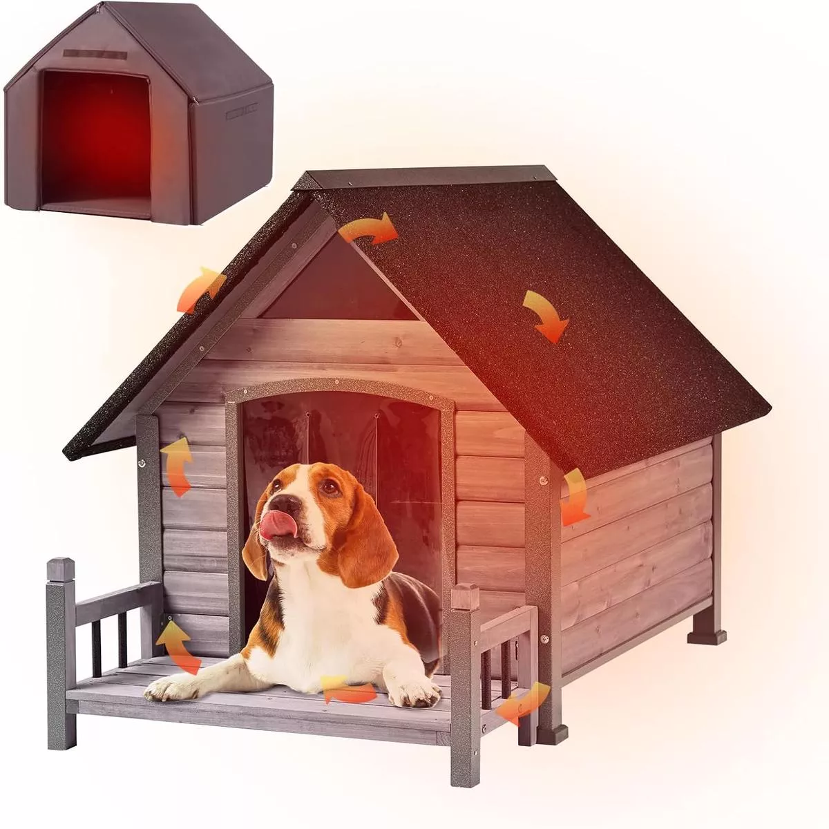Dog House Outdoor Insulated for Winter, Puppy Kennel with Anti-Chewing Iron Frame, Weatherproof Dog Crate with Insulated Liner for Small Medium Large Dogs (Brown, 45″ x 32.9″