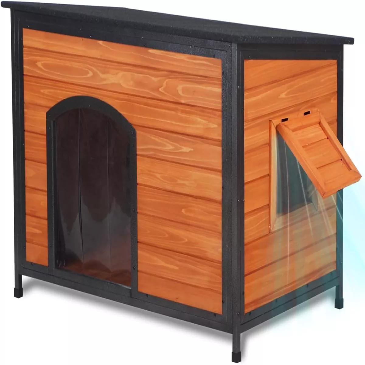 Dog House Outdoor Weatherproof 43.3″ L Chew Proof Dog Kennel for Small Medium Large Dogs with Strong Metal Chew Proof Frame Raised Design