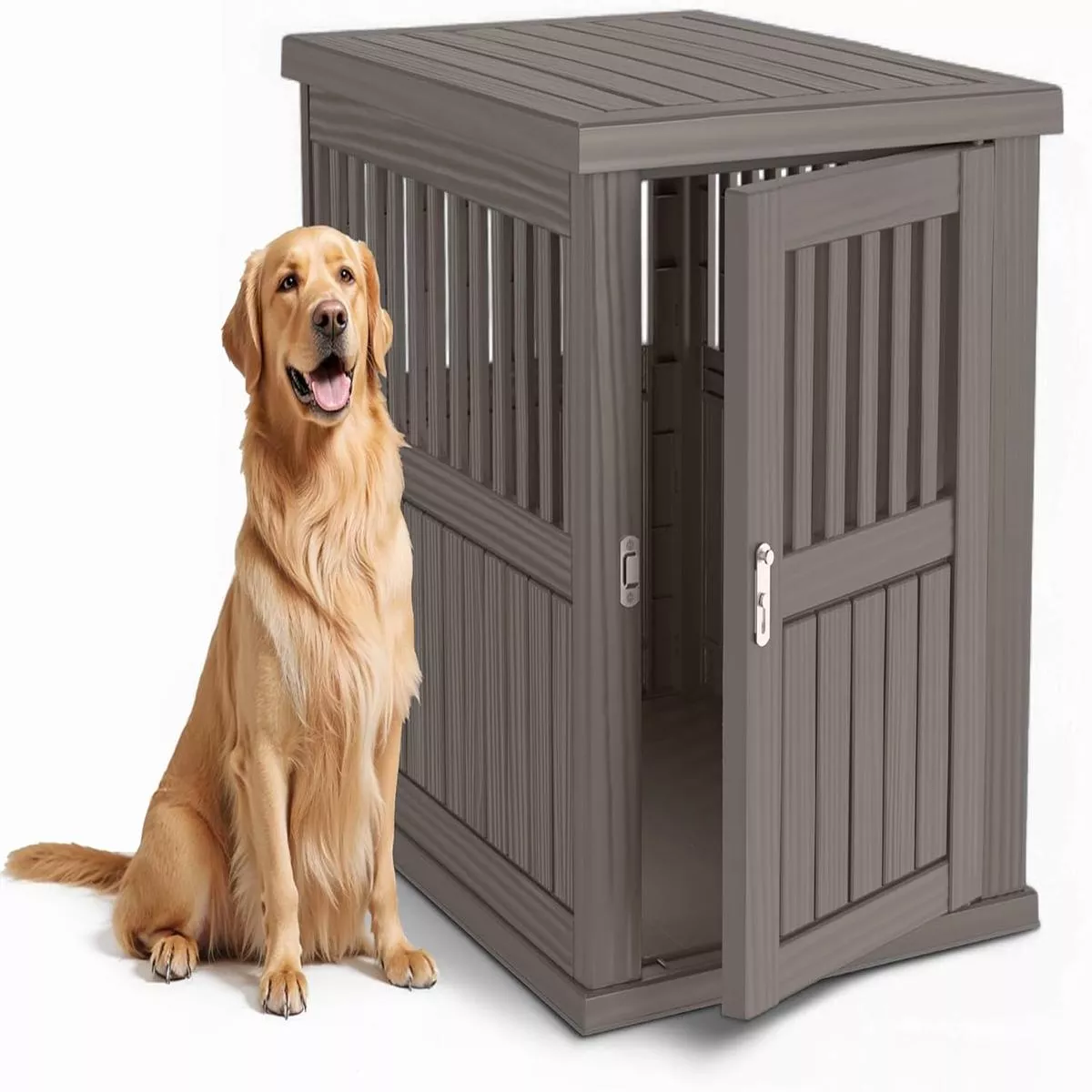 Dog House – Resin Outdoor Dog Kennel with Ventilated Design, Waterproof Dog Bed Shelter for Backyard, Garden & Patio