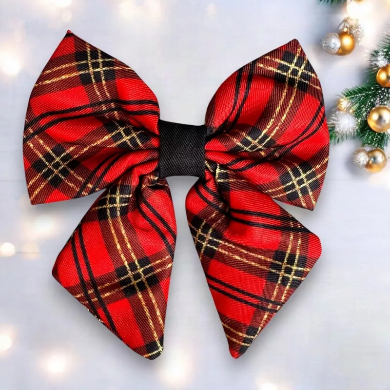 Dog Sailor Bow Tie | Christmas Plaid (Long Tail)