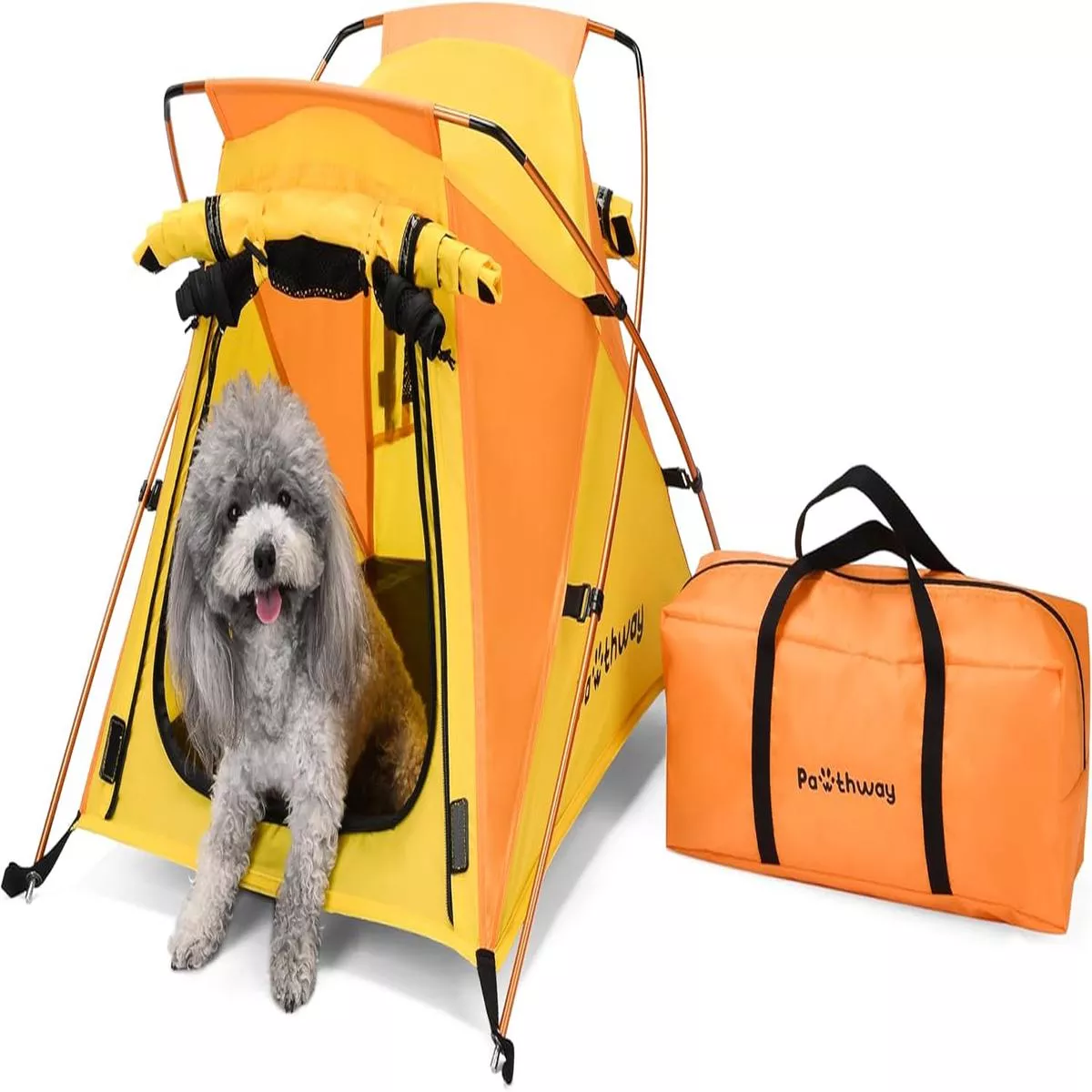 Dog Tent and Portable Playpen Outdoor Waterproof, with Aluminum Poles and Camping Mat, Pet Tent with Zippered Mesh Door, Dog House Outdoor, for Camping, Travel, Backyard, Patio (Yellow, Sm