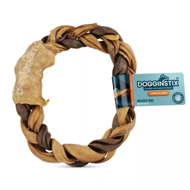 Dogginstix Braided Lamb Collagen Ring Dog Chew