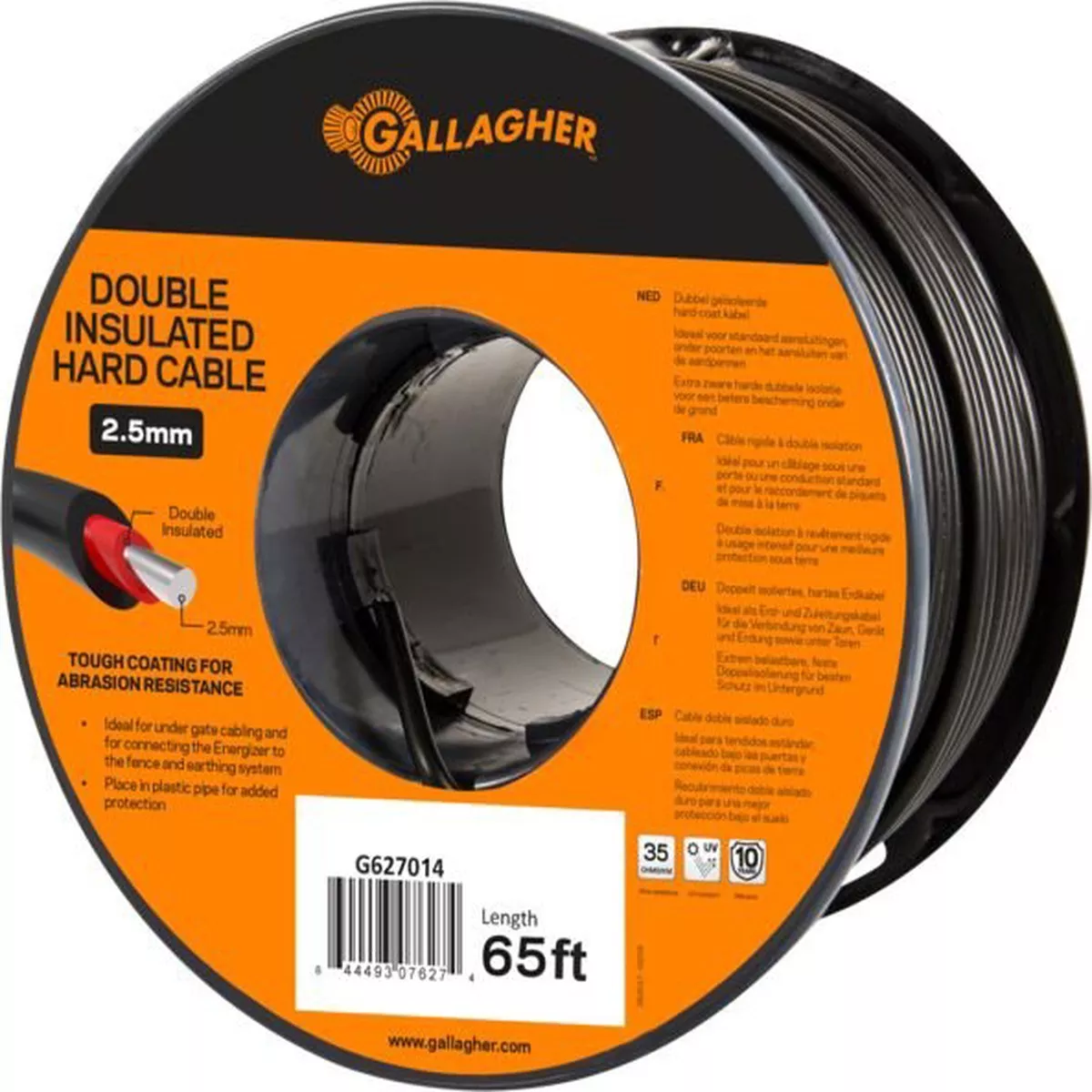 Double Insulated Hard Cable, 12.5 Gauge, 65 ft Heavy Duty Low Resistance Cable for Under-Gate and Lead-Out Electric Fence Connections