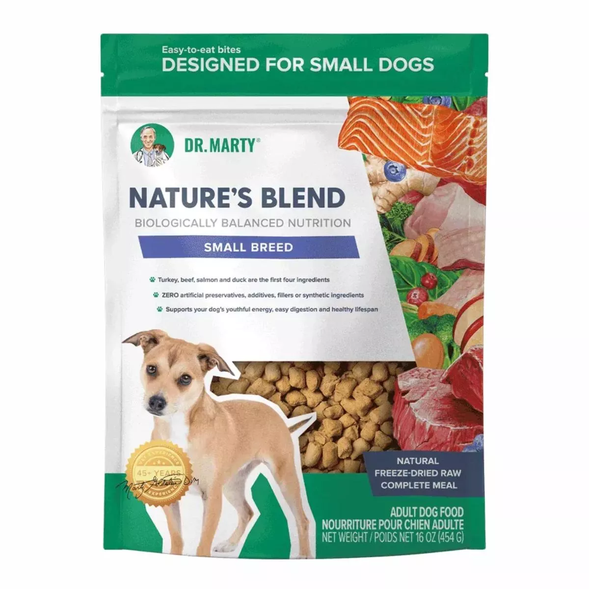 Dr. Marty Freeze Dried Raw Dog Food Small Breed Turkey Beef Salmon & Duck Nature's Blend