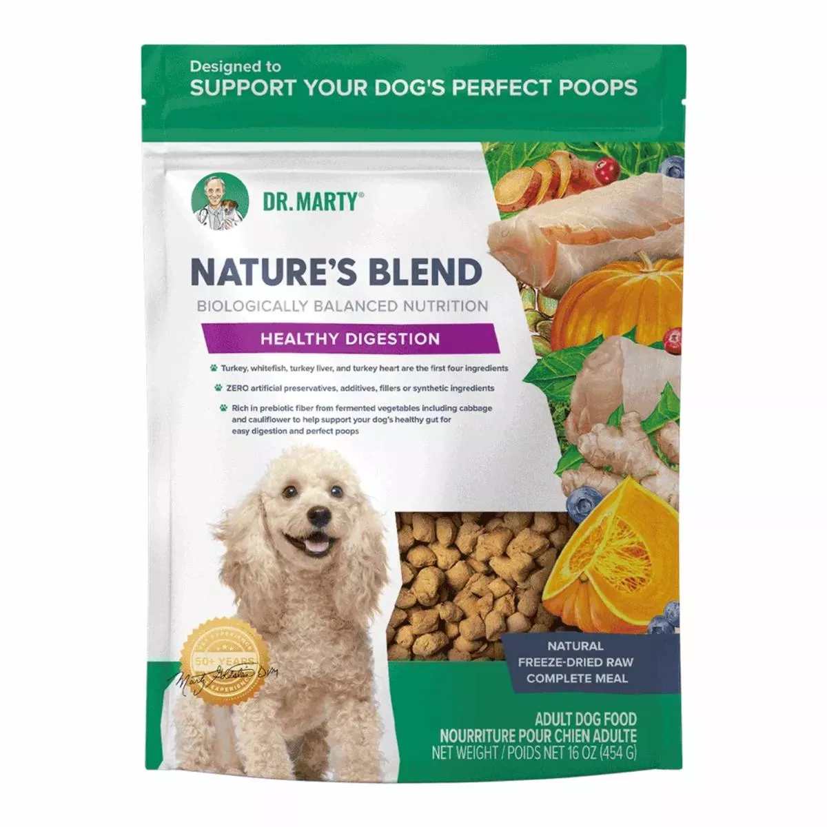 Dr. Marty Freeze Dried Raw Dog Food Turkey & Whitefish Healthy Digestion Nature's Blend