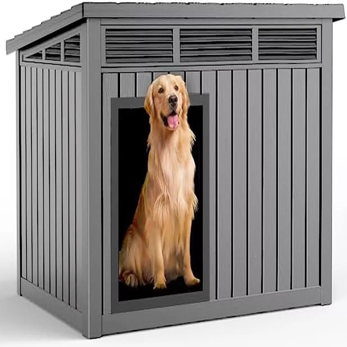 DRATO Dog House for Both Indoor and Outdoor with Weatherproof Roof Removable Floors for Medium to Large Dogs Interior Space (Black, Large (42.87 * 32.95 * 31.61”))