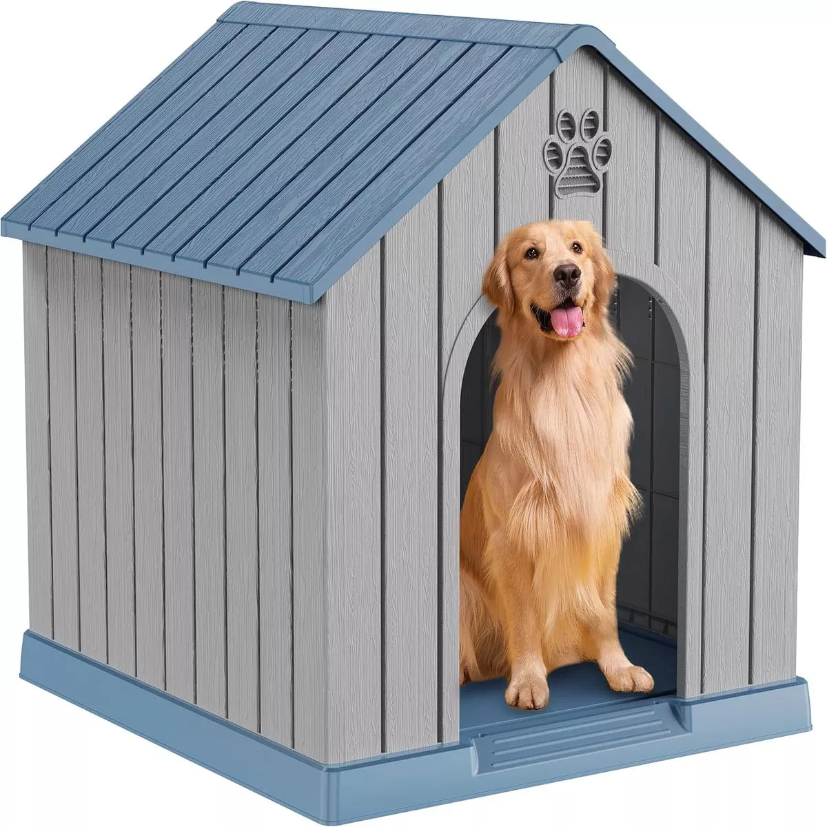 DRATO Indoor Outdoor Waterproof Dog House,PP Material,Puppy Shelter with Air Vents and Elevated Floor,Sturdy Dog Kennel for Small to Large Sized Dogs, Easy to Assemb