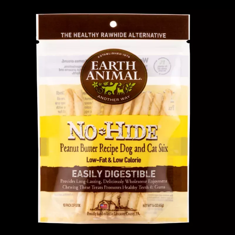 Earth Animal No Hide Peanut Butter Stix Dog Treats 10pk