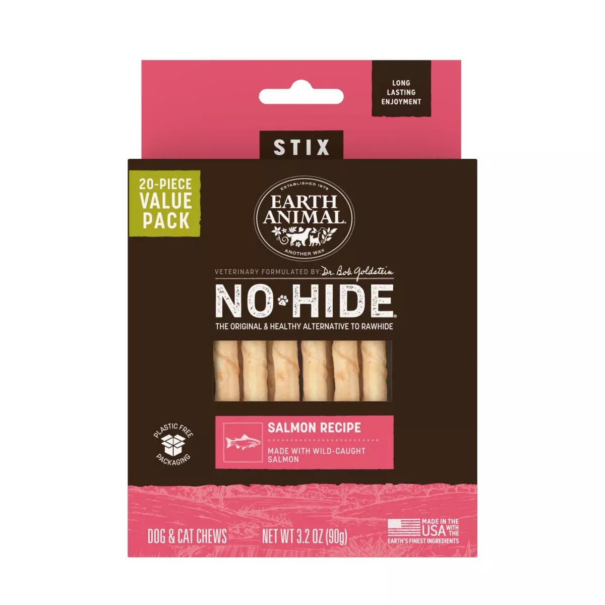Earth Animal - No Hide Stix in Salmon 20ct
