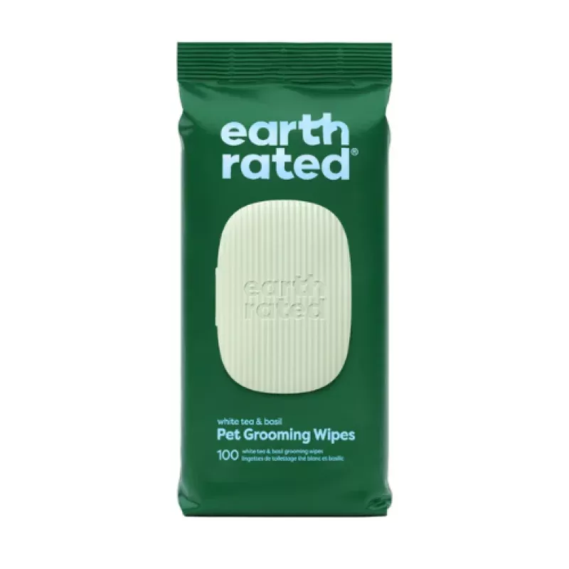 Earth Rated Grooming Wipes White Tea & Basil Scented 100ct