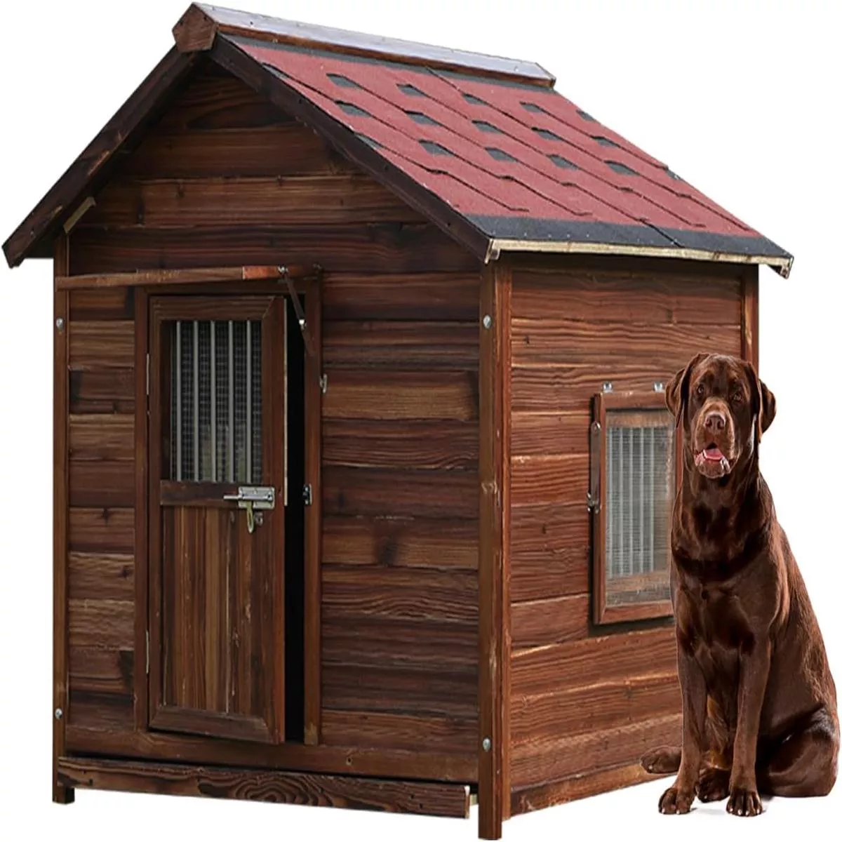 Extra Large Dog House Outdoor Made of Solid Pine Wood, Warm Doghouse, Dog House with Elevated Floor for Large Dogs, (Wood, 2XL)