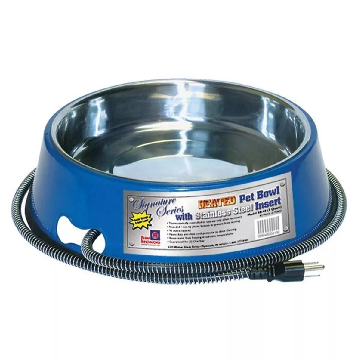 FARM INNOVATORS HEATED PET BOWL WITH STAINLESS STEEL INSERT