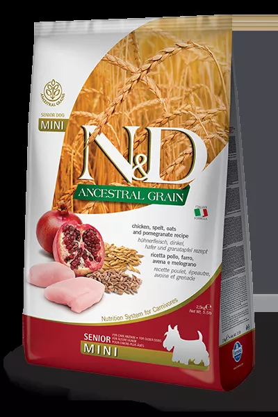 Farmina N&D Ancestral Grain Canine Senior Mini Dog Food Formula - Chicken & Pomegranate