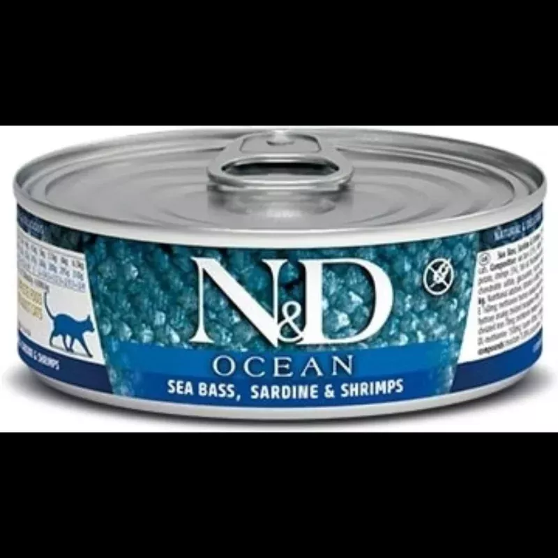 Farmina N&D Ocean Seabass, Sardine & Shrimp Formula Canned Cat Food, 2.46-oz