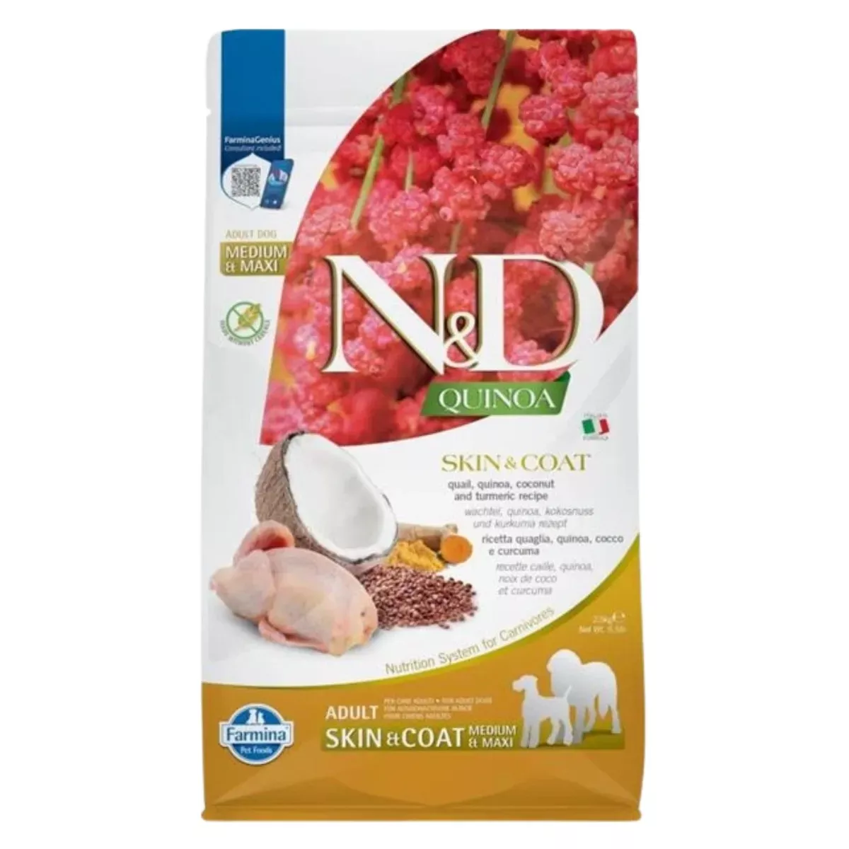 Farmina N&D Quinoa Skin & Coat Medium & Maxi Dog Food -Quail