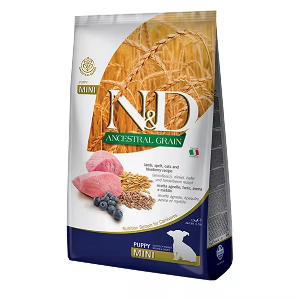 Farmina Natural & Delicious Ancestral Grain Canine Puppy Mini Dog Food Formula - Lamb & Blueberries
