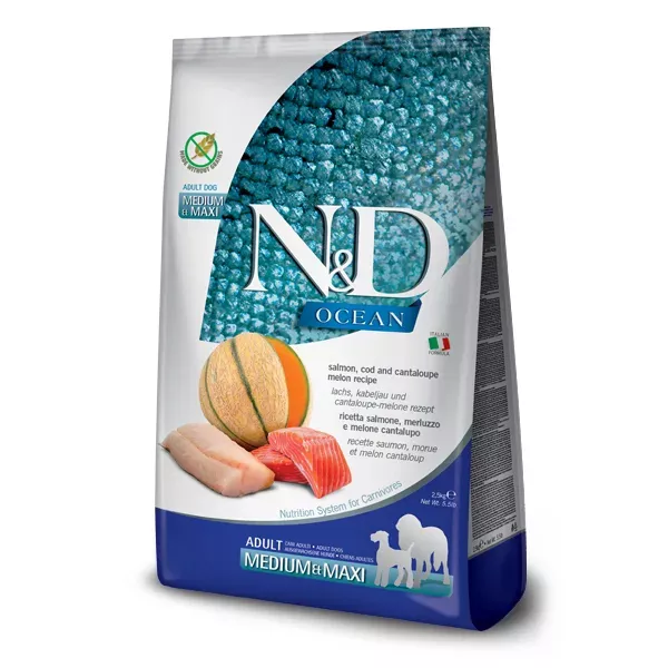 Farmina Natural & Delicious Ocean Canine Adult Medium & Maxi Dog Food Formula - Salmon, Cod & Cantaloupe Melon
