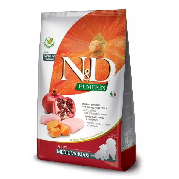 Farmina Natural & Delicious Pumpkin Canine Puppy Medium & Maxi Dog Food Formula - Chicken, Pumpkin and Pomegranate