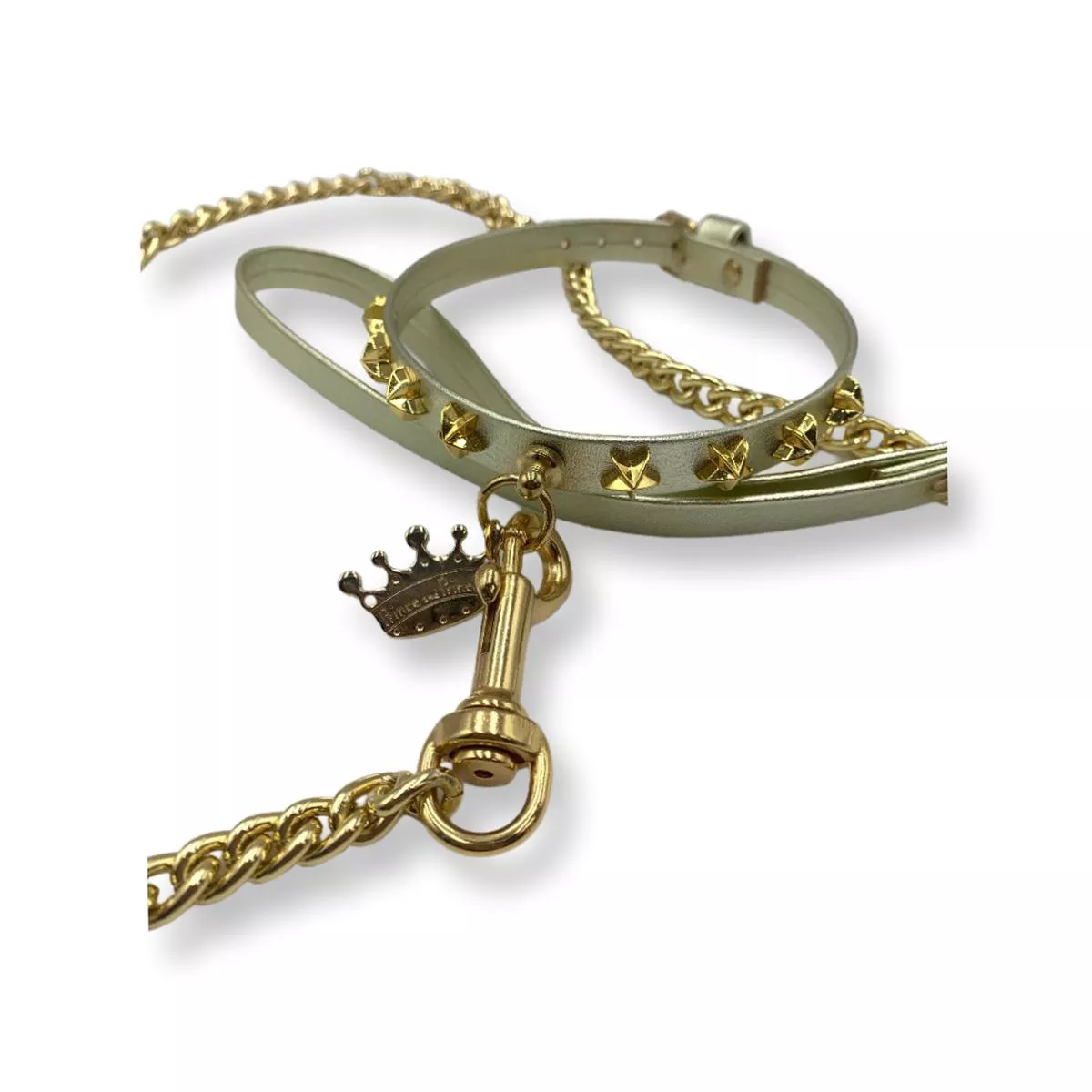Fashion Collar and Chain Leash Set – Gold with Star Studs