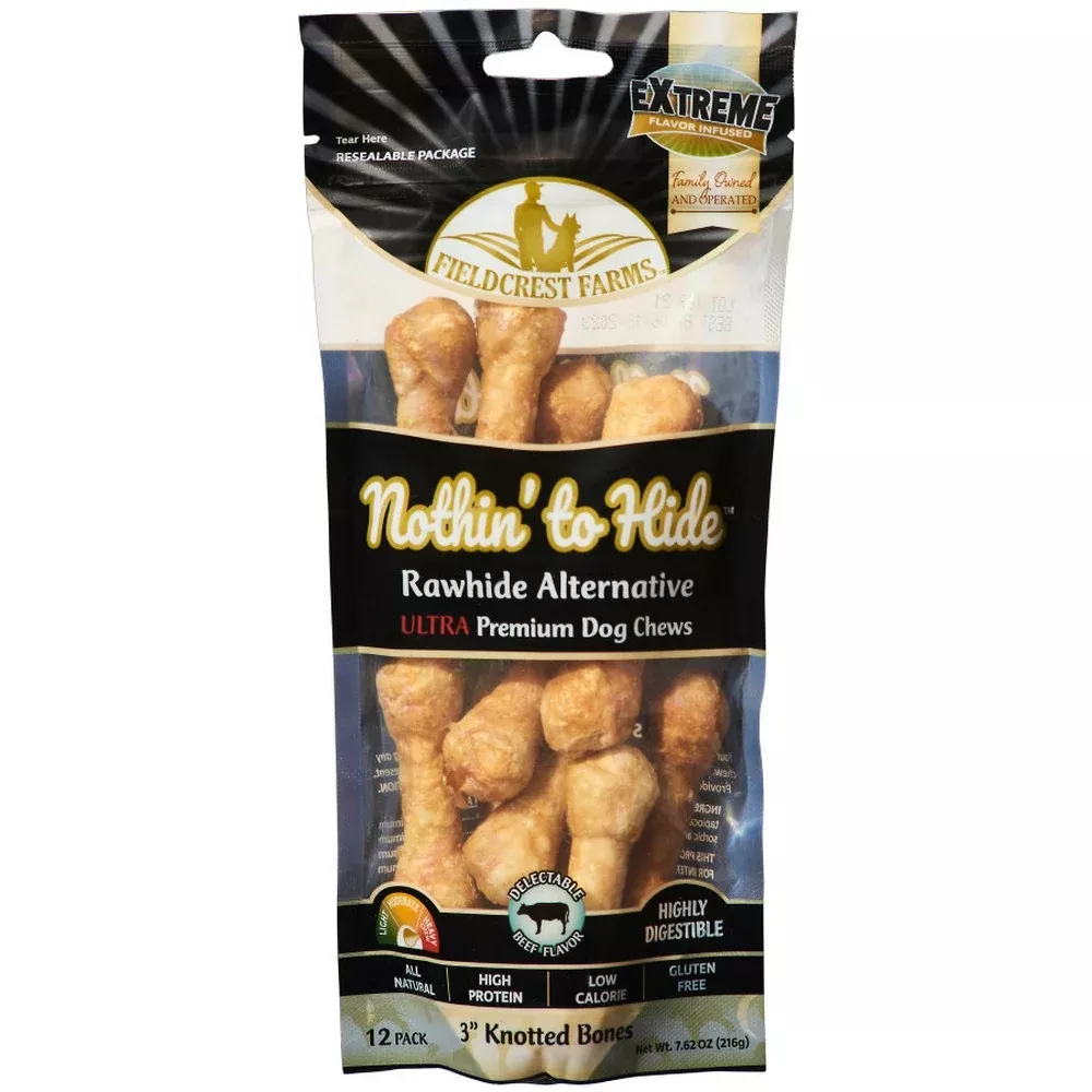 Fieldcrest Farms, Nothin' To Hide Ultra Knotted Bone Dog Treat Beef, Beef,3 Inches, 12 Pack