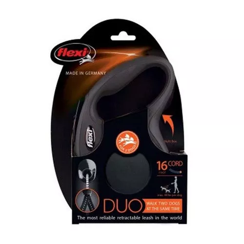 Flexi, Classic Duo Cord Dog Leash Black, 1 Count / 16 Feet (Medium, Up To 44 Lbs)