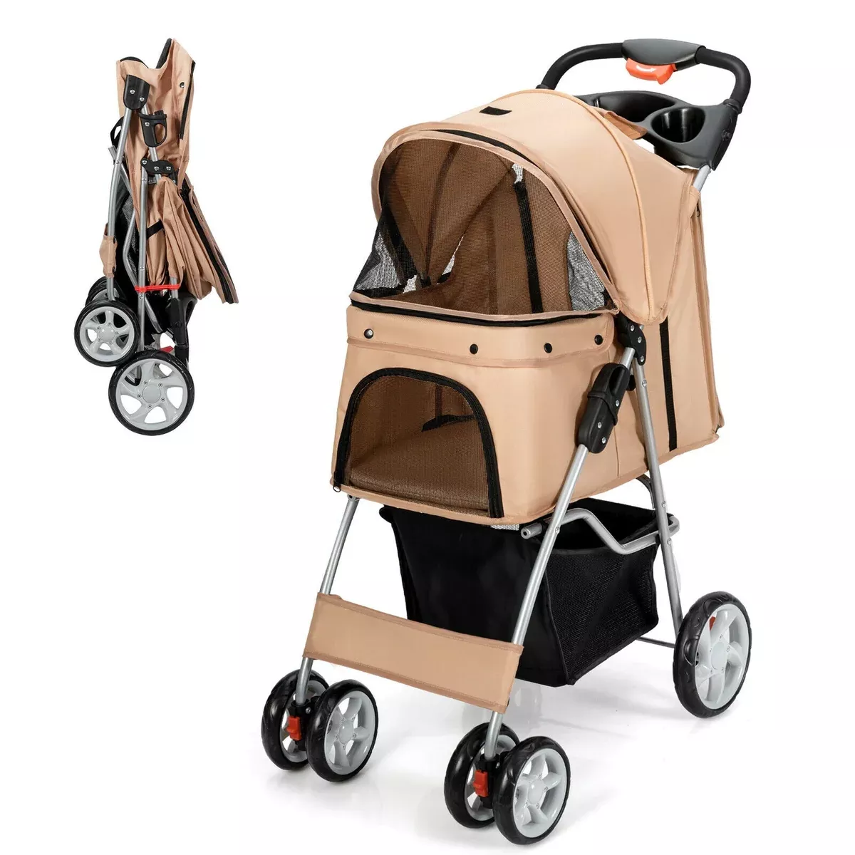 Foldable Pet Stroller 4-Wheel Travel Carrier