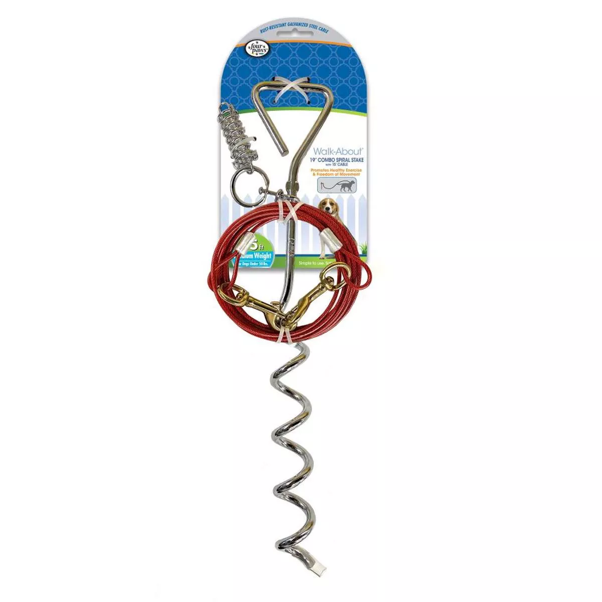 Four Paws Walk-About Combo Dog Tie-Out Stake with Cable