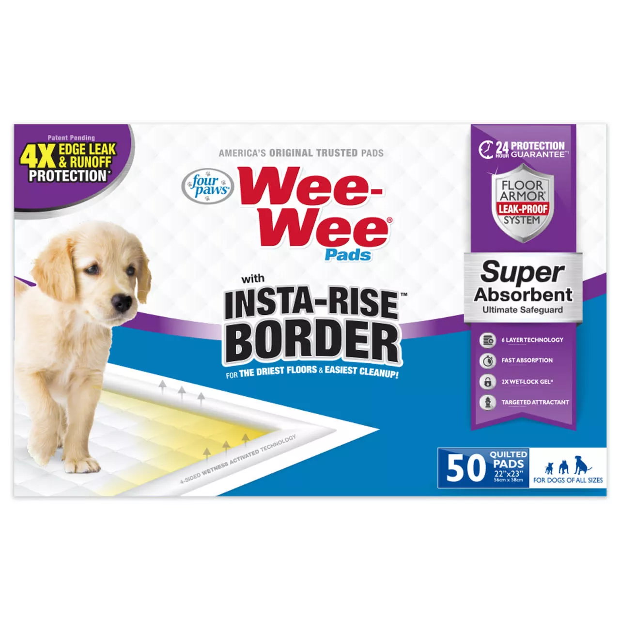 Four Paws Wee-Wee Pads with Insta-Rise Border 22x23 50 pk