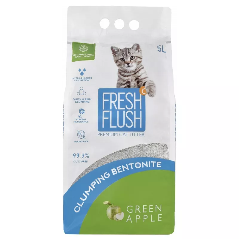 Fresh Flush Antibacterial Bentonite Clumping Cat Litter Green Apple Scentnon toxic 5 L