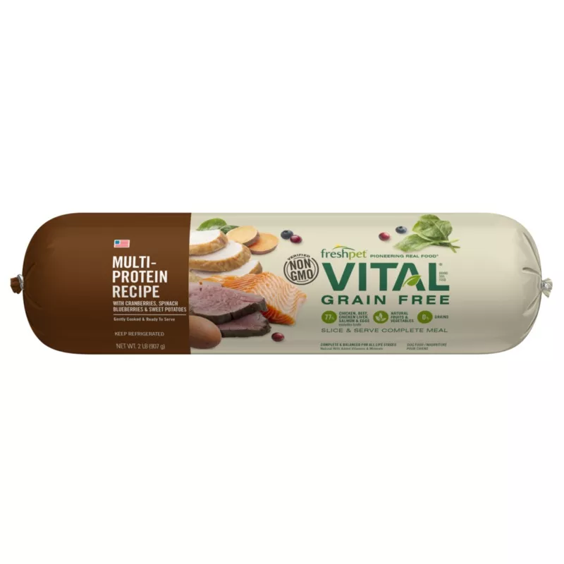 Freshpet Vital Grain Free Multi-Protein Recipe, Gently Cooked Dog Food, 2-lb Roll