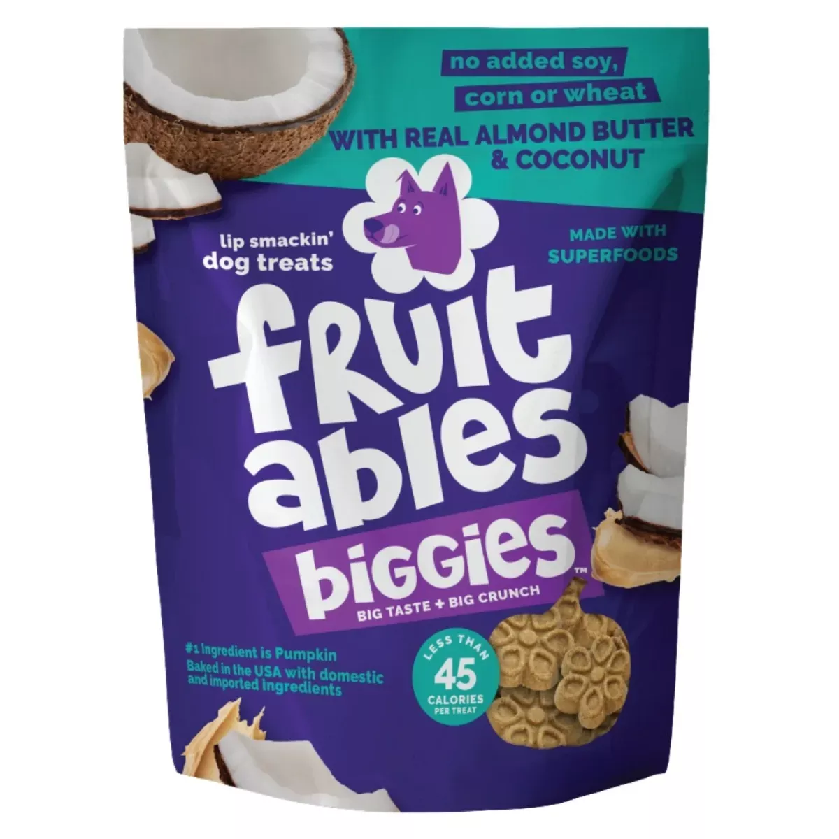 Fruitables Biggies Dog Treats - Almond Butter & Coconut Flavour